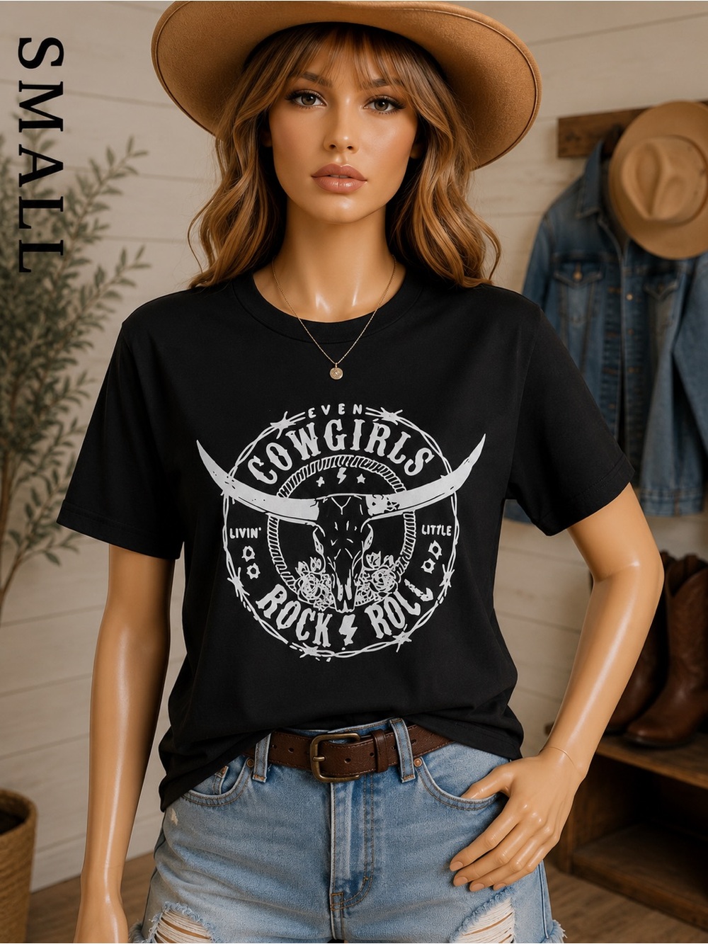 Black Cowgirls Rock & Roll Graphic Tee - Women